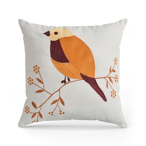 Image of Sofa Cushion Cover Cotton for Living Room Couch Soft Pillow Cover (White Bird, 16 inch x 16 inch)