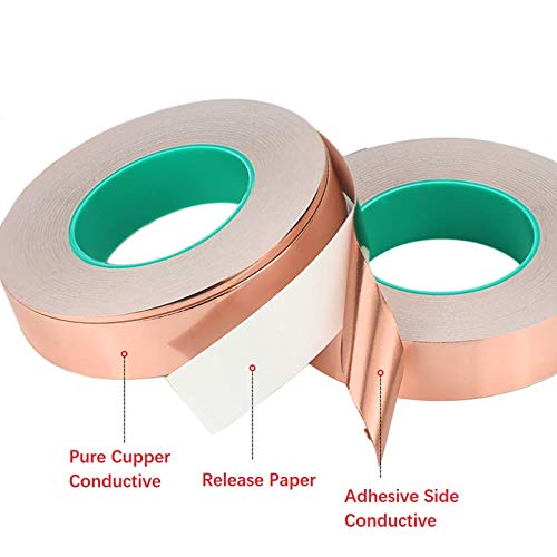 Image of Copper Foil Tape Double-Sided Electrically Conductive Tape 1Pcs 0.06mm x 10mm x 50m, Conductive Adhesive for EMI Shielding, Paper Circuits, Electrical Repairs, Stained Glass, Guitars and Grounding