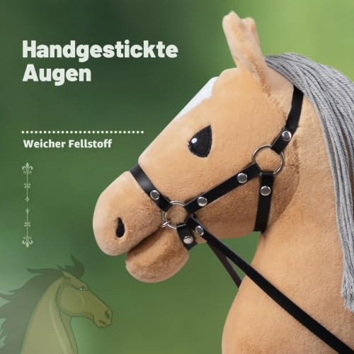 BEJOY Steckenpferd Spielzeug Pferd | Plüschpferd zum Reiten Beige – Ansicht 5