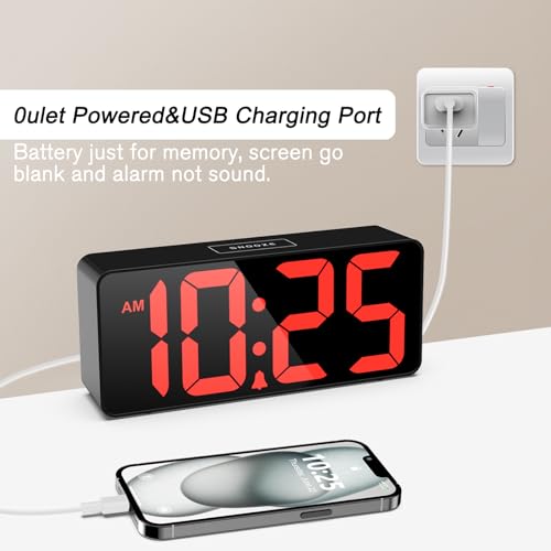 Image of Welgo 7.5 Inches Oversized Digital Alarm Clock for Visually Impaired | 0-100% dimmer, large easy-read numbers, adjustable volume, USB charging port, snooze, outlet-powered for bedroom