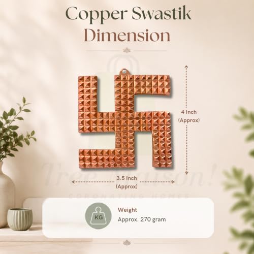 Image of TREE MAISON CORONATING HOMES Copper Swastik (卐) Sathiya Wall Hanging Yantra | 4 Inches | Vastu Door Hanging for Good Luck & Auspicious Energy | Decorative Home Decor Symbol for Positive Vibes