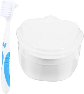 GARVALON Limpador De Copo De Banho Para Dentaduras Estojo De Armazenamento De Dentaduras Retentor De Dentes Falsos Estojo De Limpeza De Dentaduras Escova De Cuidados Para Viagens