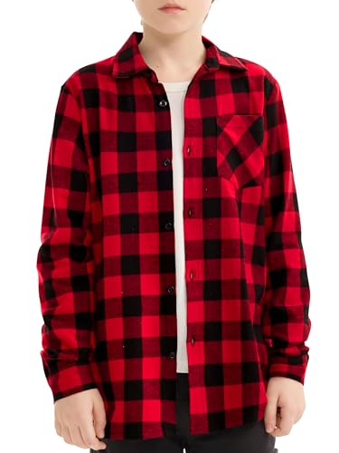 Motarto Boys Toddler Plaid Flannel Shirt Long Sleeve Button Down Kids Casual Shirt Fall Winter Coat for Son 4-14 Years
