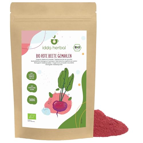 IDDA Herbal Rote Beete Pulver BIO 500g, Rote Bete Pulver zum Färben, Getränke, Backen und Kochen