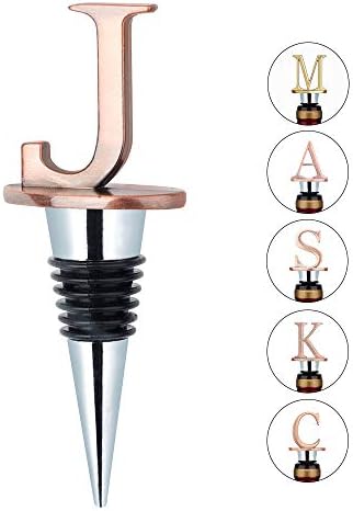Wine Stoppers - Stainless Steel Letters Wine Stopper, Silicone Reusable Wine and Beverage Bottle Stopper, used for Bar, Kitchen, Holiday Party, Wedding Keep Wine Fresh (J)