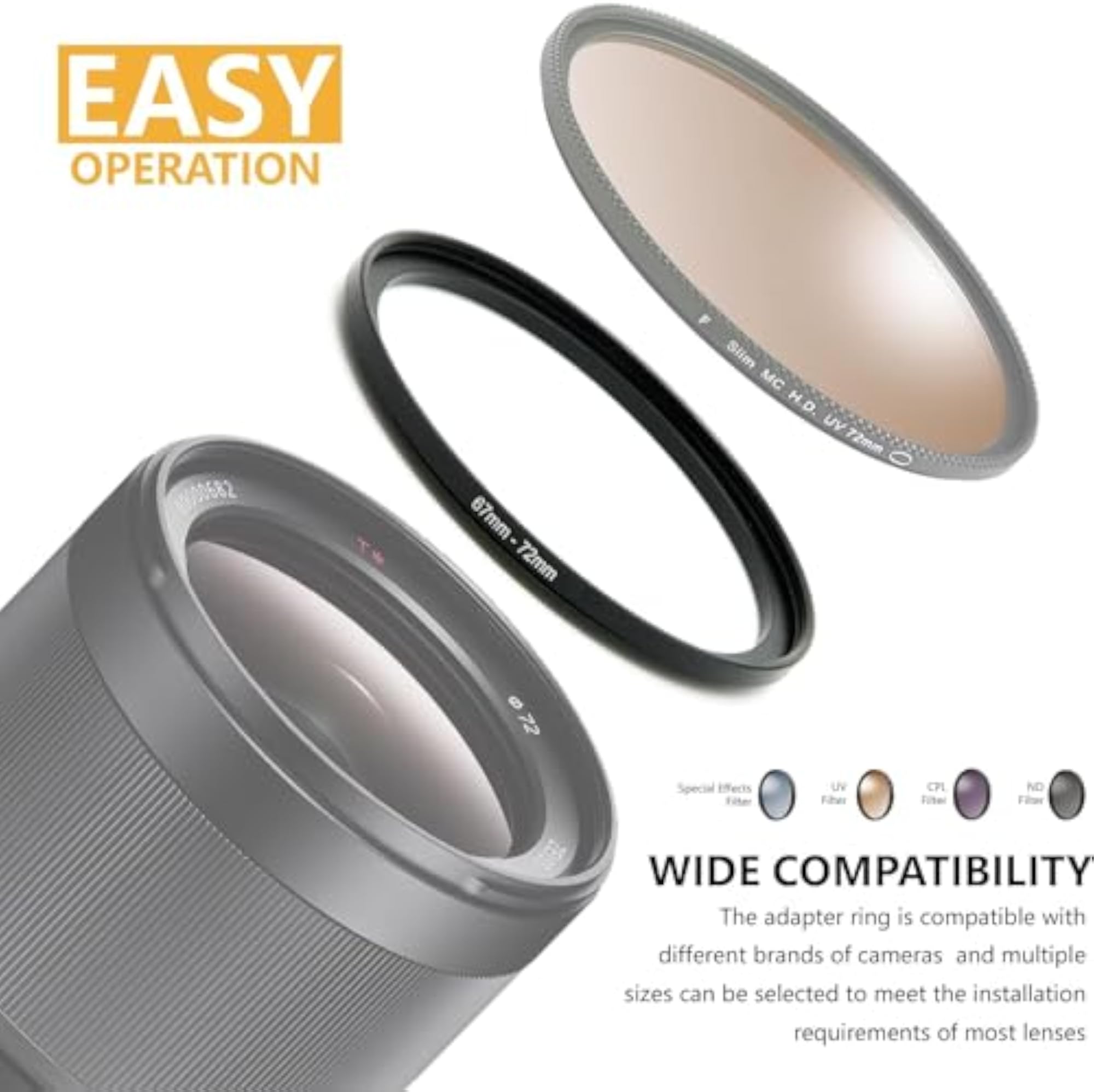 55mm to 52mm Step-up Adapter Rings for Camera Lenses