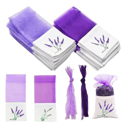 COYUN 40 Sacchetti di Lavanda Vuoti Viola, Bustine di Organza, Sacchetto con Cordoncino, Profumati per Armadio, Sacchetti Organza per Spezie Erbe