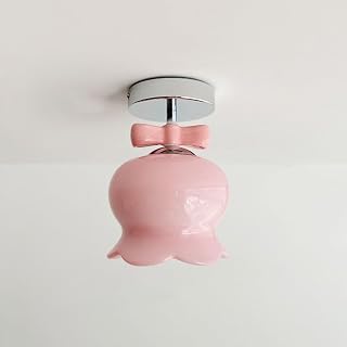 Lámpara de techo de cristal con forma de flor, color rosa, for pasillo pequeño, lámpara de techo de montaje semiempotrado, lindo lazo, lámpara de techo for niños, cristal de leche, cerca del t