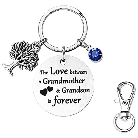 AMATOLOVE Keyring for Grandma and Grandson,September Birthstone,Family Tree Pendant,Key Ring Key Chain Cover