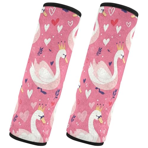 Seat Belt Covers 2 Pack Cute Swans Crowns Car Seat Strap Covers Super Soft Hearts Pink Car Seat Neck Cover for Boys Girls Adults Babies M