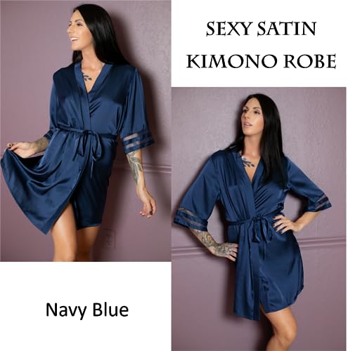 Image of Ekouaer Women's Satin Robe Silk Kimono Bathrobe Bridesmaid Wedding Bridal Party Robes 3 /4 Bell Sleeve Sleepwear S-XXL