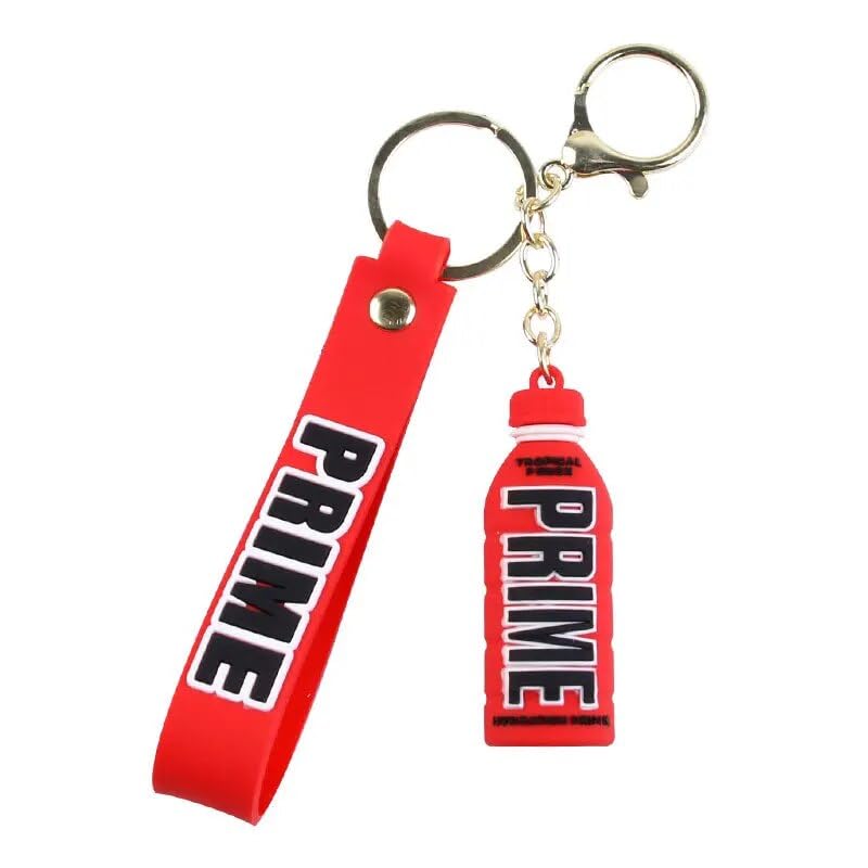 Llavero bebida energética Prime, Goma de Prime, Llavero de Figura de bebida energética, botella, 7 cm de longitud, Silicona, Color Rojo