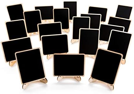 20 Pack Wood Mini Chalkboards Signs with Support Easels, Place Cards, Small Rectangle Chalkboards Blackboard for Weddings, Birthday Parties, Message Board Signs and Event Decorations