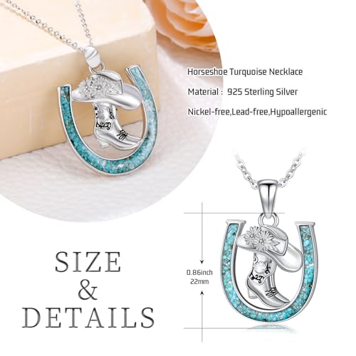Western Cowboy Necklace 925 Sterling Silver Horseshoe Pendant Western Jewelry Cowgirl Gifts for Women Girlfriend Cowboy Cowgirl4