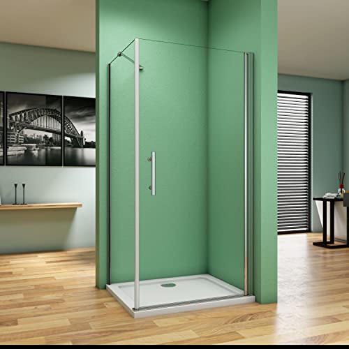 100x80x195CM MAMPARA DE DUCHA PUERTA ABATIBLE PANEL LATERAL CON BARRA DE 50CM DE SOPORTE CRISTAL 6MM TRANSPARENTE ANTICAL EASY CLEAN