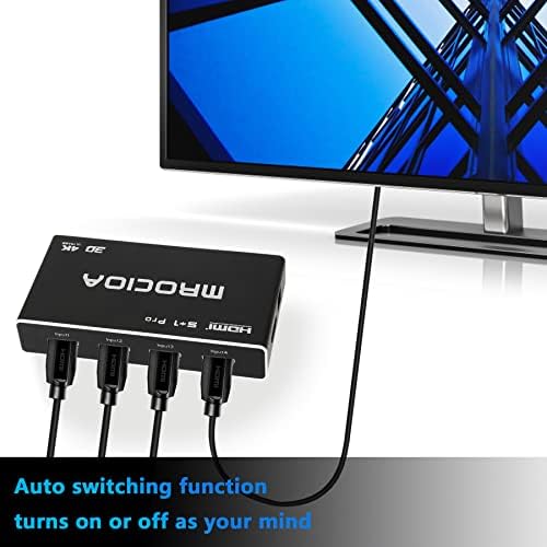 4K 60Hz HDMI ARC Switcher,5 IN 1 OUT 4k 2.0 HDMI Splitter, Mrocioa 5port HDMI Selector switch box with IR Remote Support 4K 60hzfor PS3/4/5 XBOX One/360 Blu-Ray Roku Fire Stick HDTV Projector Etc
