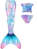 DNFUN Mädchen-Mermaid tai-with Bikini-for Swimming,ohne Monoflosse 3 Stück – Meerjungfrauen-Schwimmen kostüme für Kinder,ohne Monoflosse-2 cm3,140
