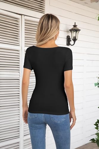 VICHYIE Summer Women's Scoop Neck Short Sleeve Shirts Ribbed Slim Fitted Casual Basic Top Blouses4