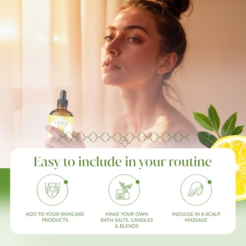 Image of Siva Lemon Essential Oil - 4 Fl Oz - 100% Natural Lemon Oil - for Diffuser, Face, Skin Care, Aromatherapy, Hair Care, Scalp and Body Massage - with Dropper