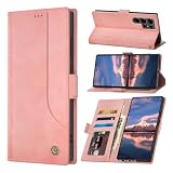 YOLALAHO Galaxy S24 Ultra ケース 手帳型 財布型 カード収納 ギャラクシー S24Ultra スマホケース 耐衝撃 スタンド機能 高級レザー SC-52E / SCG26 / SM-S928U カバー 全面保護 上質な手触り ストラップホール付き マグネット内蔵 擦り傷防止 かわいい おしゃれ ピンク