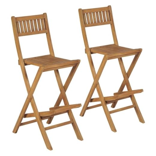 vidaXL 2X Solid Teak Wood Folding Patio Bar Stools Weather Resistant Easy to Storage Sturdy Patio Bistro Garden Outdoor Furniture Meal Seating