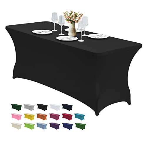 CWK 8FT Waterproof Stretch Spandex Table Cover for Rectangular Tables - Elastic Fitted Tablecloth for Folding Tables,Wrinkle Resistant Table Cloth for Parties, Weddings, Banquets & Events (Black) by CWK - Used condition - US$14.13