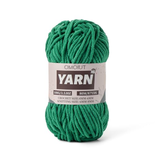 Image of Green Fluffy Chenille Yarn for Crocheting - Baby Yarn for Crocheting Soft Blanket - (100g /87.4yds) Crochet Amigurumi Chunky Yarns - Super Bulky 5 Velvet Yarns