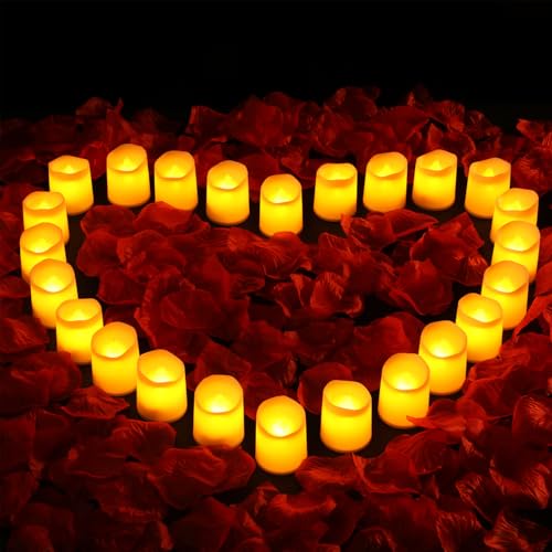 Consejos para Comprar Velas de Pilas Walmart de esta semana. 44 24 Pcs Velas LED Sin llama con 500 Pcs Pétalos de Rosa Artificial, Flama Realista con Movimiento y pétalos suaves, Ideales para Decoración Romántica, Pedida de Mano y...