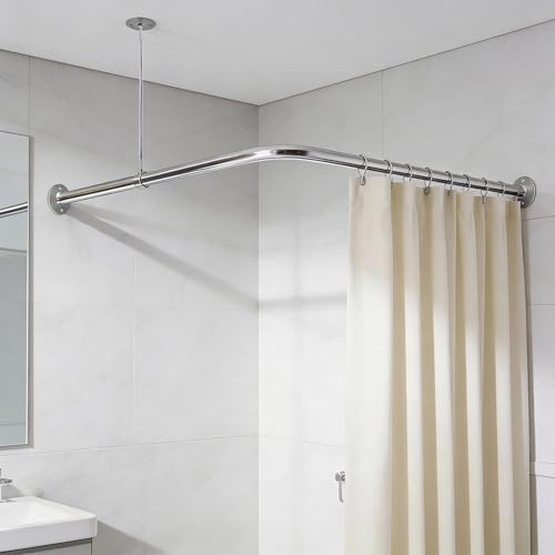 HIGHCRAFT 18" Shower Rod with Ceiling Support, Metal Shower Curtain Rod, Zinc Plated Finish by Highcraft - Image 6