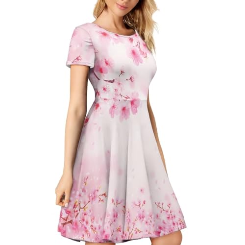 Image of AFPANQZ Womens Casual Summer Lightweight Vintage Dress Short Sleeve Midi Dress Knee-Long Luxury Formal Dress