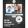 Camii 2K Webcam with Light, HD Webcam for PC with Built-in Privacy Cover, Adjustable Brightness, Noise Reduction Mics, for Zoom Skype Teams Laptop and Google Meet