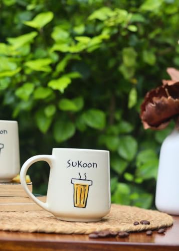 Image of WEAVING HOMES Sukoon Handmade Ceramic Cups for Tea Lovers, Quoted Coffee Mugs and Gifting Items for Men and Women (Set of 1 /300 ML)