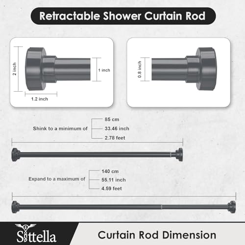 Image of SITTELLA (85Cm To 140Cm) Extendable Shower Curtain Tension Rod Non-Drilling Anti-Skid Spring Pull Rod - (Stainless Steel, Grey, 1 Piece)