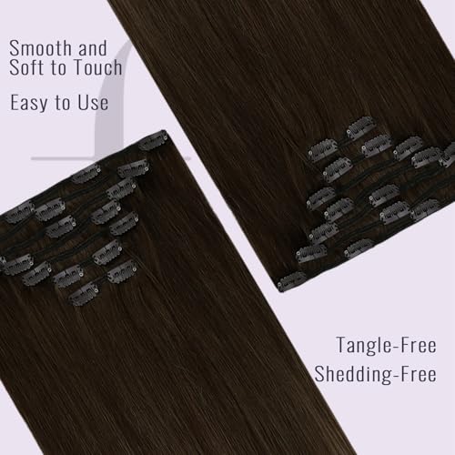 Fshine Brown Hair Extensions Dark Brown Clip in Human Hair 24 Inch Straight Extensions Double Weft Natural Hair 7Pcs 120g - Image 3