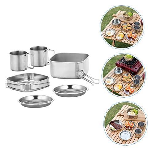 BESPORTBLE 1set Camping Cookware Stainless Steel Portable Frying Pan Stew Pot and Plates for Outdoor Cooking Hiking and BBQ - Image 9