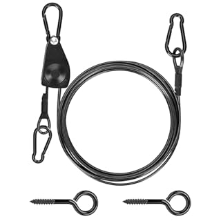 TooTaci 15ft Outdoor Clothesline Kit, 3/16" Black PVC Coated Wire Rope Heavy Duty Portable Clothes Line Kit with Self-Locking Pulley, Screw Hook & Snap Hook for Camping, Backyard, Balcony, Travel