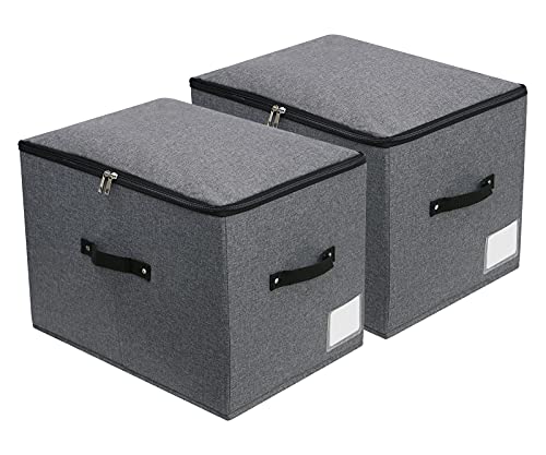 Caja De Almacenamiento Plegable De Tela Con Tapa Con Cremallera, Asa, Mantas, Ropa, Colchas, Cesta Organizadora Para Dormitorio, Armario, Estante, 44 X 33 X 31 Cm, Color Negro Y Gris, Paquete De 2 Caja De Almacenamiento Plegable De Tela Con Tapa Con Cremallera, Asa, Mantas, Ropa, Colchas, Cesta Organizadora Para Dormitorio, Armario, Estante, 44 X 33 X 31 Cm, Color Negro Y Gris, Paquete De 2