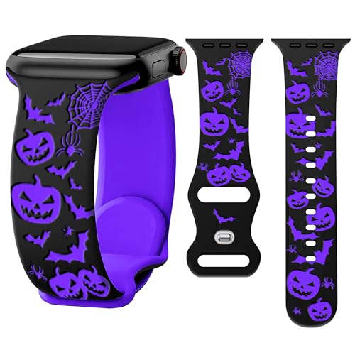 Melyis Halloween Silicone Band Fits Apple Watch Bands 42mm(Series 11/10) 41mm 40mm 38mm Cute Pumpkin iWatch Bands for Women Men Soft Holiday Band for Apple Watch Series 11 10 9 8 7 6 5 4 3 SE