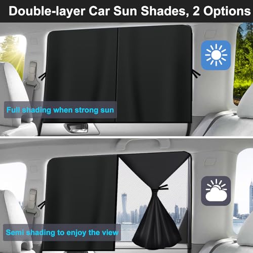 Car Window Shades,4Pack Magnetic Double Layer Car Side Window Sun Shades,UV and Sun Glare Protection Baby Window Covers, Universal Fit Most (99%) of Cars, Privacy Protect for Kids,Family,Pets,Tints