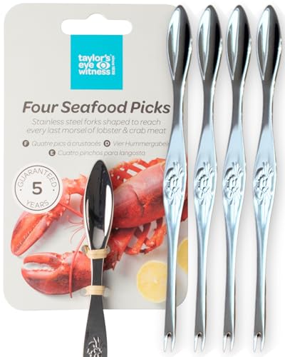 Taylor’s Eye Witness Premium Stainless Steel Seafood Picks Set – 4 Dual-Ended Shellfish Forks (16.5 cm) for Crab, Lobster & Prawns. Elegant, Durable Tools for Seafood Lovers