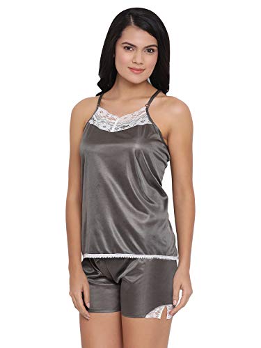 Image of Clovia - Women's Satin Plain /Solid Top and Shorts Pajama Set Pack of 1