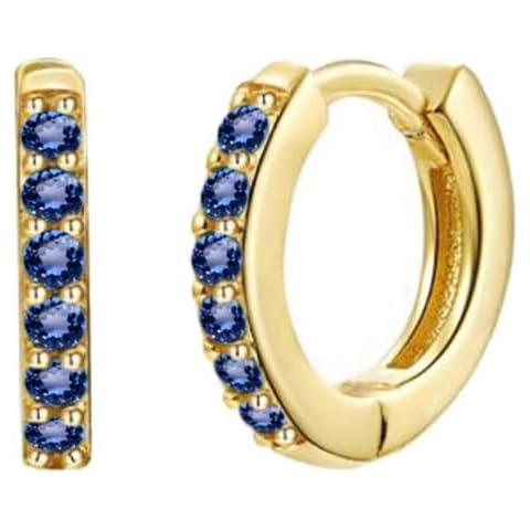 6MM Gold Hoop Earrings with Blue Zircon Cover