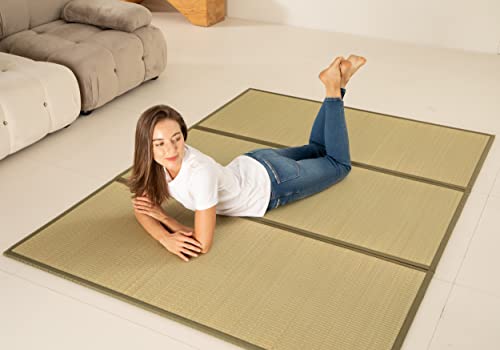 Mustmat Tatami Mat Rush Grass Tatami Mattress Japanese Traditional Foldable (Full_Xl-55"X82") #TOP2