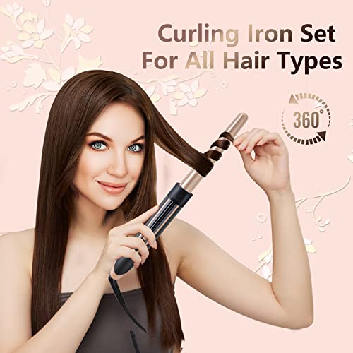 Homfu Curling Wand 5 In 1 Hair Curlers Iron Set Beach Waver Curling Iron With 5 Interchangeable Ceramic Tourmaline Barrel For Long Short Hair Styles Curling Iron Fast Heating Hair Cripmer For Women #TOP6