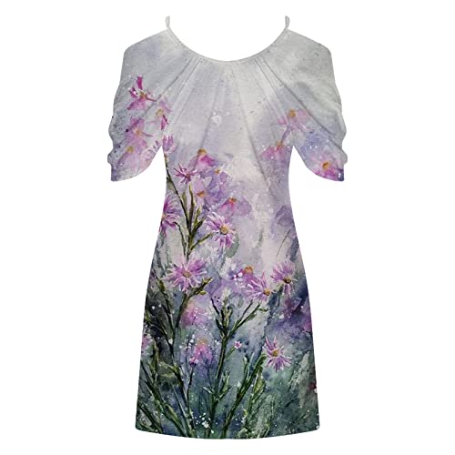 Vestidos juvenis de manga curta com gola redonda, vestidos plissados havaianos, P-045 Roxo, XGG