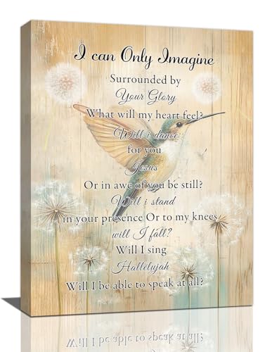 Hummingbird Wall Art,Farmhouse Christian Pictures Wall Decor, Bird Dandelion Canvas Prints,I Can Only Imagine Painting, Framed Artwork for Bedroom Living Room Kitchen Bathroom Dining Room Office 16"X12"