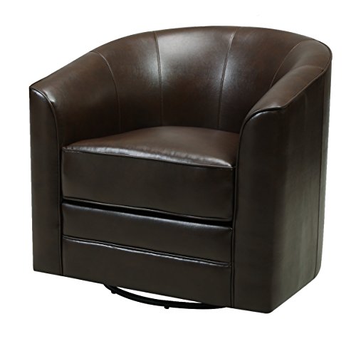 Emerald Home Milo Brown Accent Chair with Faux Leather Upholstery, Welt Trim, And