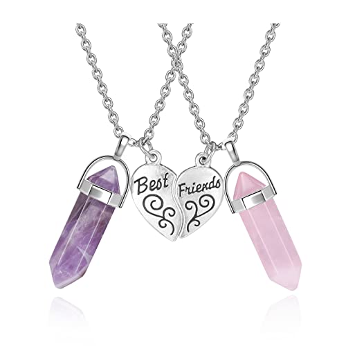 PESOENTH BFF Necklace for 2 - Matching Heart Best Friends Crystal Pendant Necklaces Friendship...