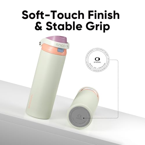 Image of ENCOOL Leakproof Insulated Water Bottle with Straw Dual-Sip Water Bottle Bag-Safe Design for Work, Commute & Gym - Keeps Drinks Cold All Day, 24 oz, Sand Beige