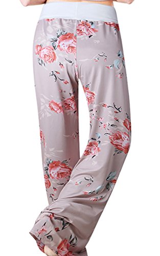 Image of AMiERY Women's Comfy Casual Pajama Pants Floral Print Drawstring Palazzo Lounge Pants Wide Leg
